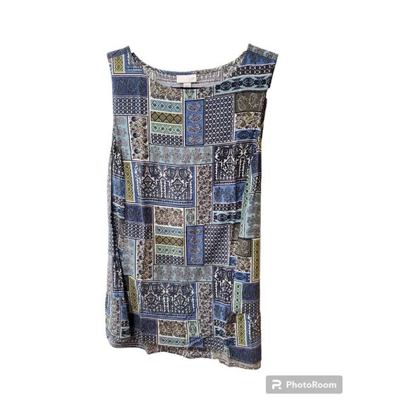 J Jill Larg Top Womens Sleeveless Paisley Blue Printed Tunic Pullover Tank Green - Picture 1 of 3